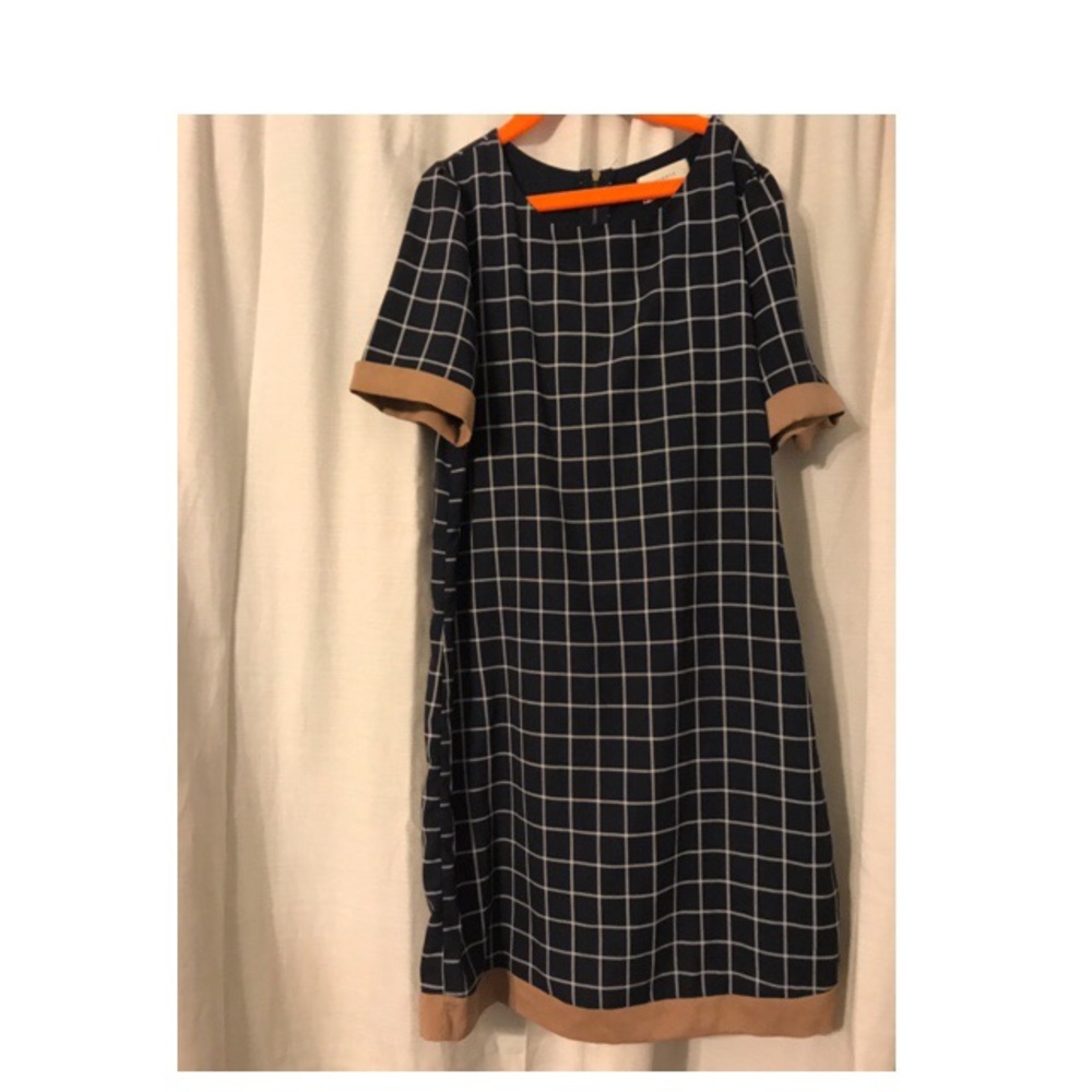 Adorable white and navy dress with beige lining!